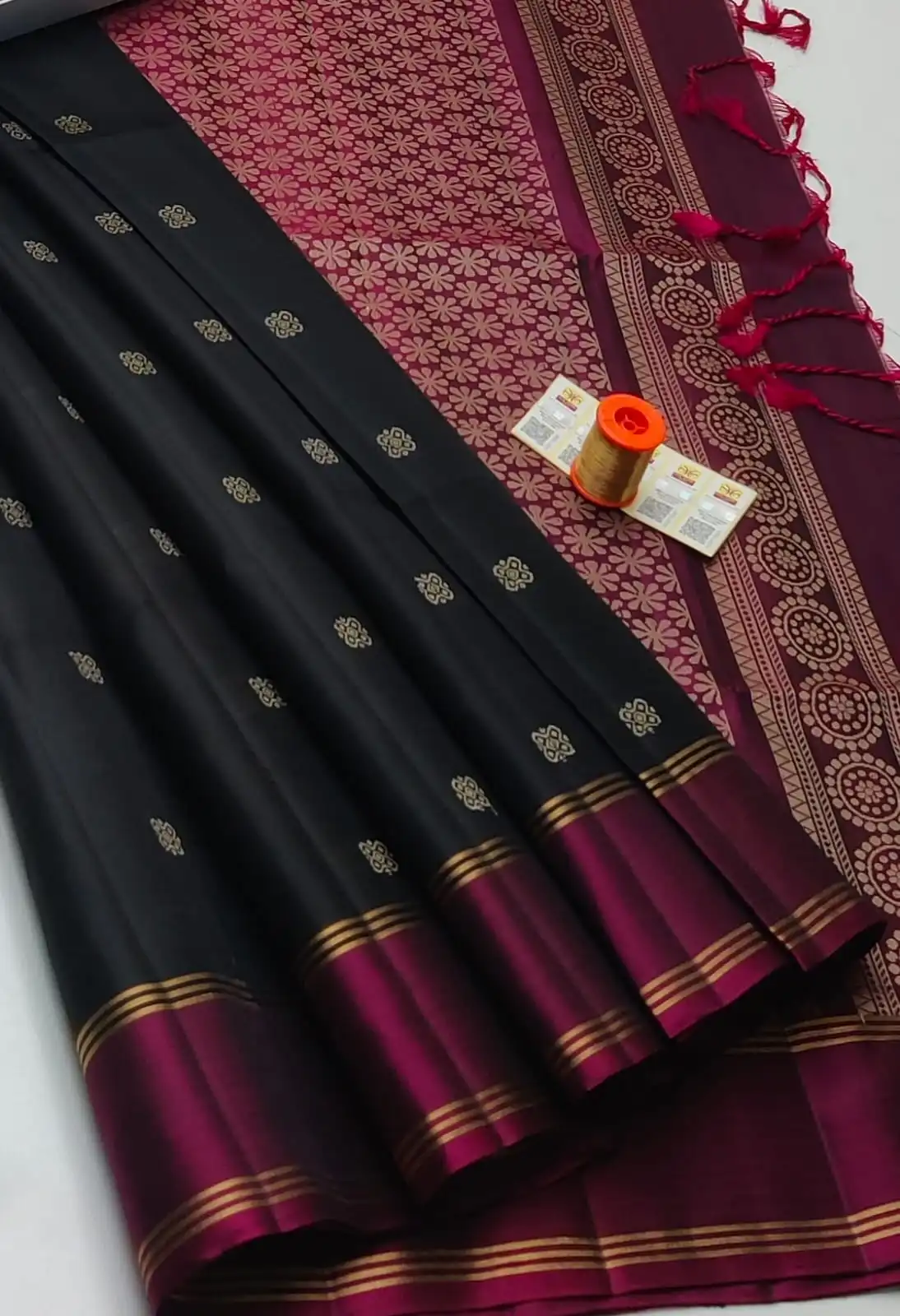 Black Magenta Kanchi Soft Silk Saree